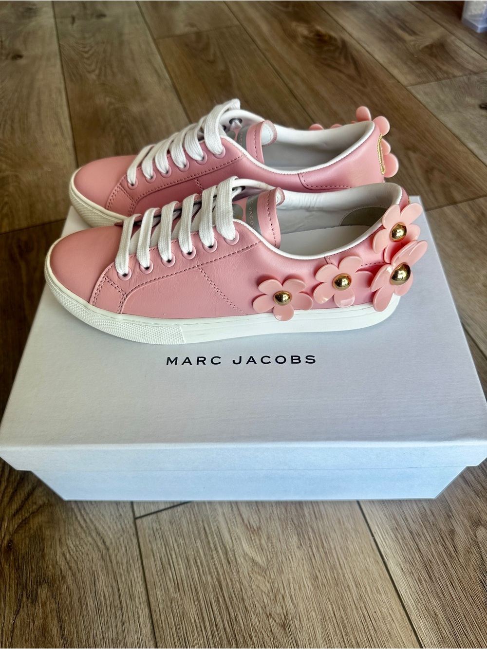 Marc Jacobs Pink Platform Sneakers with 3D Floral Accents